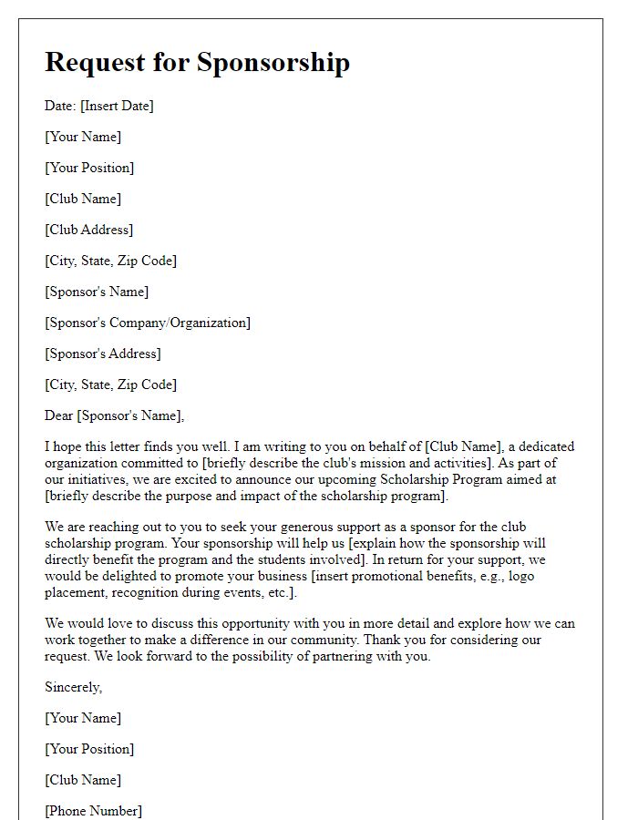 Letter template of sponsorship request for club scholarship program