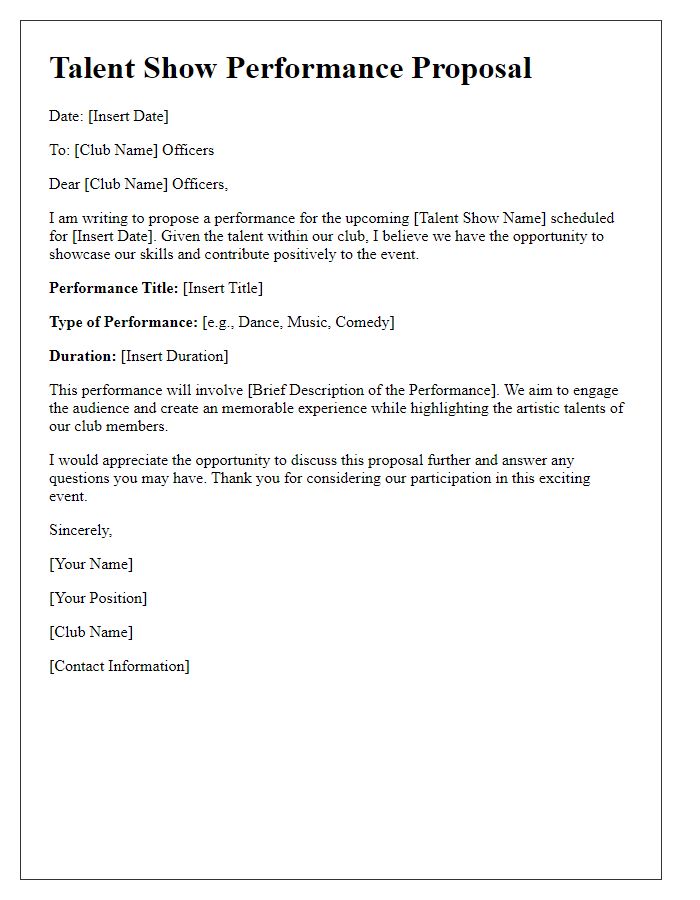 Letter template of club talent show performance proposal