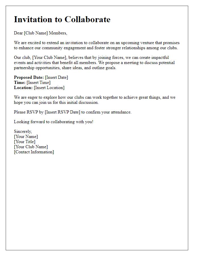 Letter template of collaborative venture invitation for clubs