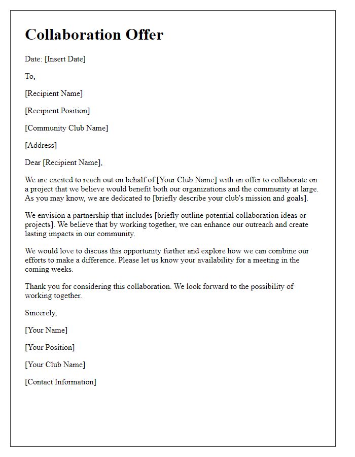 Letter template of community club collaboration offer