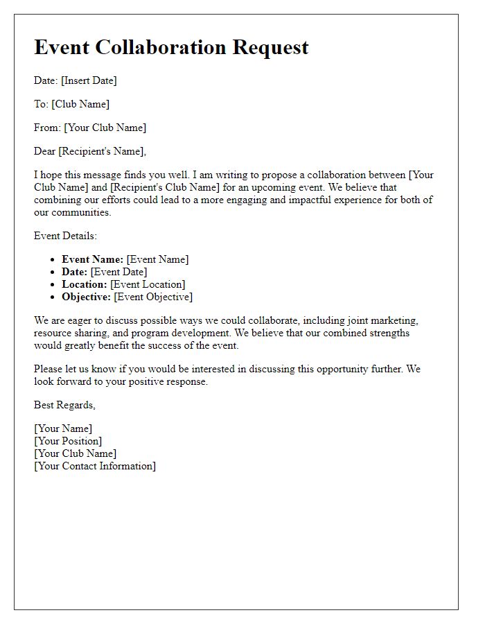 Letter template of event collaboration request between clubs