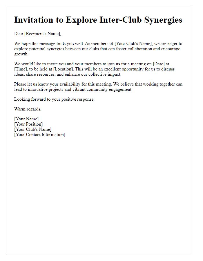 Letter template of invitation to explore inter-club synergies