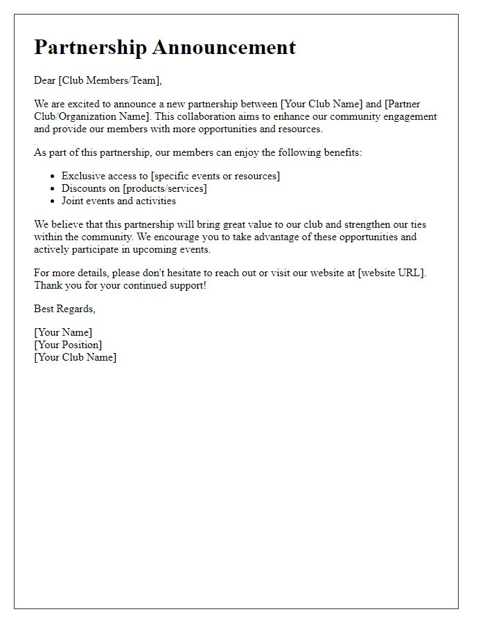 Letter template of club affiliate partnership announcement