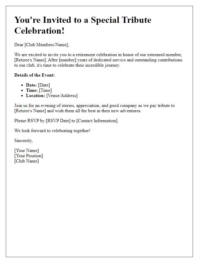 Letter template of tribute invitation for club retirement celebration