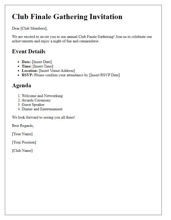 Letter template of club finale gathering info