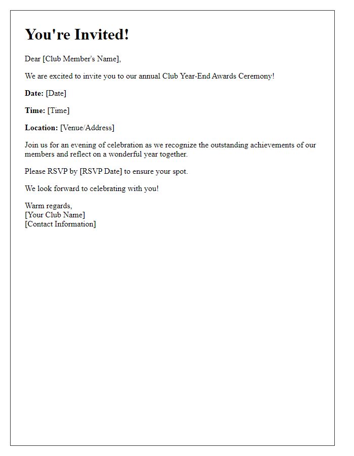 Letter template of club year-end awards ceremony invitation