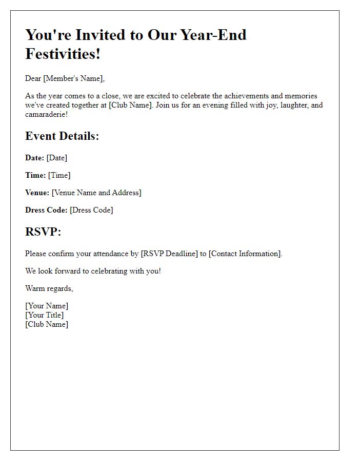 Letter template of club year-end festivities invitation