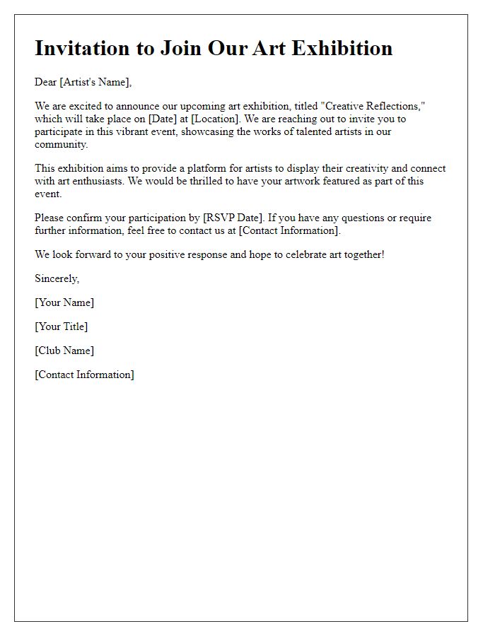 Letter template of request for artists to join the club art exhibition