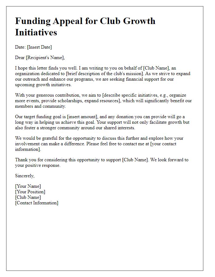 Letter template of funding appeal for club growth initiatives