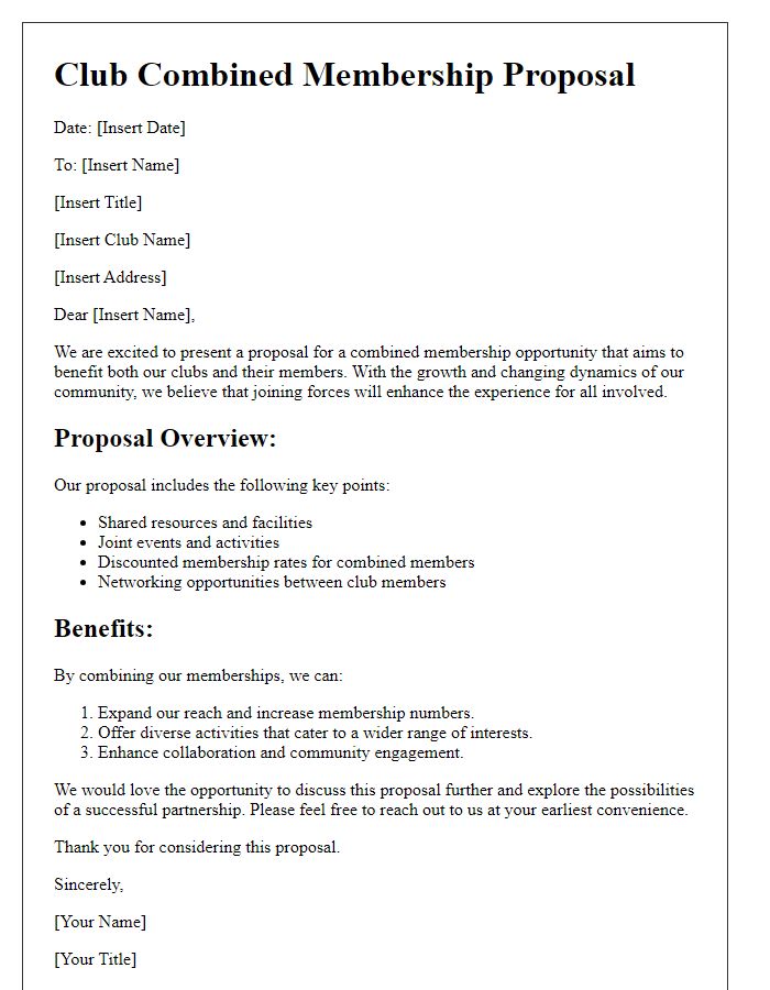 Letter template of club combined membership proposal