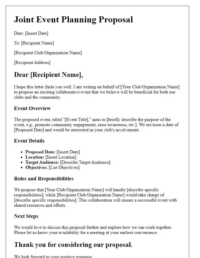 Letter template of club joint event planning proposal