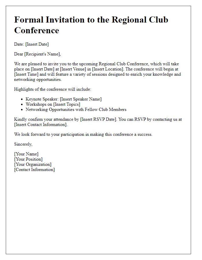 Letter template of formal invitation to regional club conference