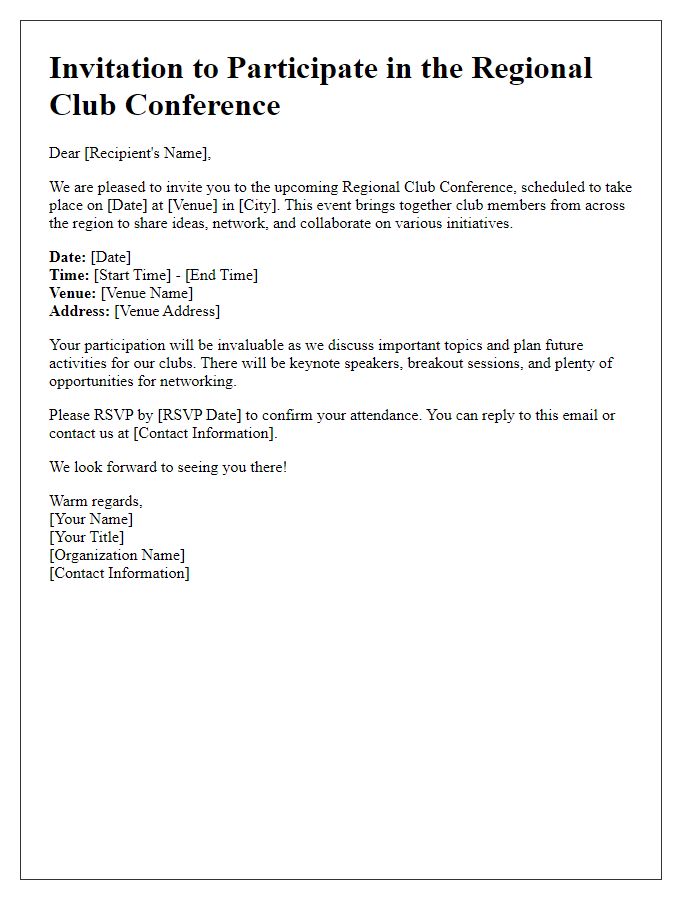 Letter template of invitation for regional club conference participation