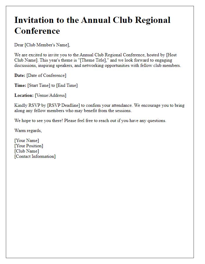 Letter template of notification for club regional conference invitation