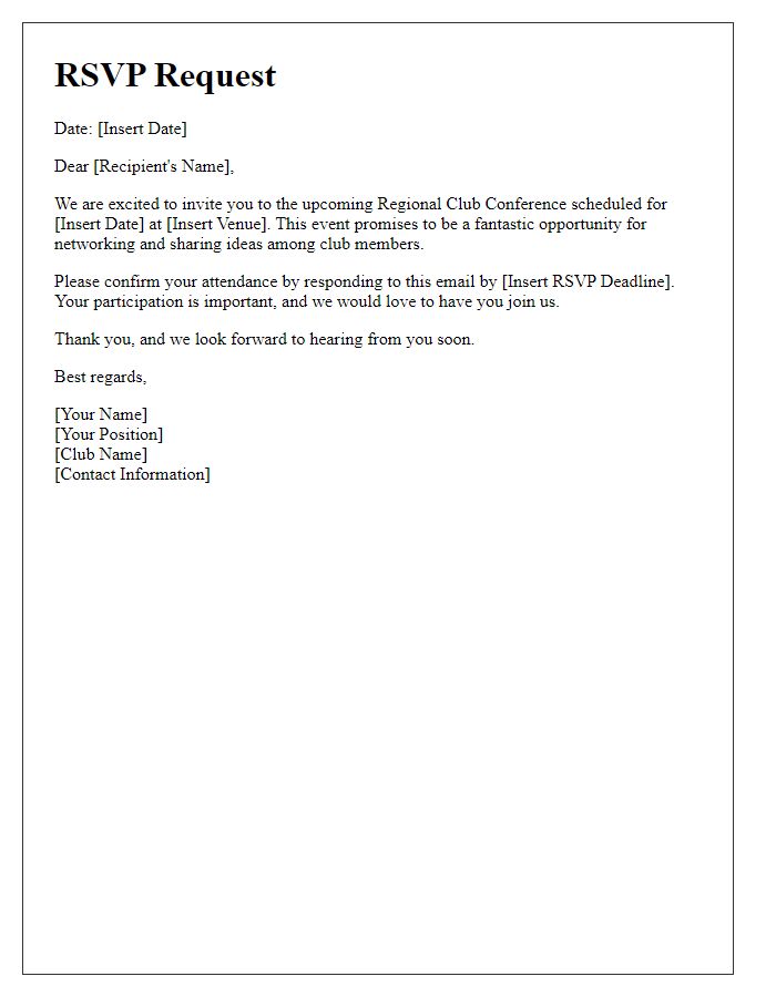 Letter template of RSVP request for regional club conference