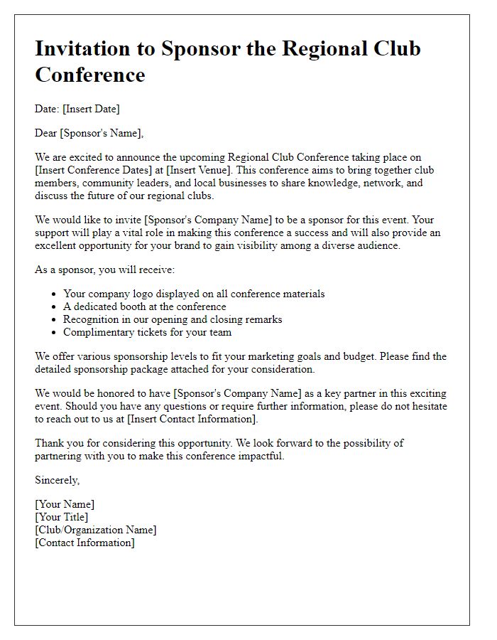 Letter template of sponsorship invitation for regional club conference