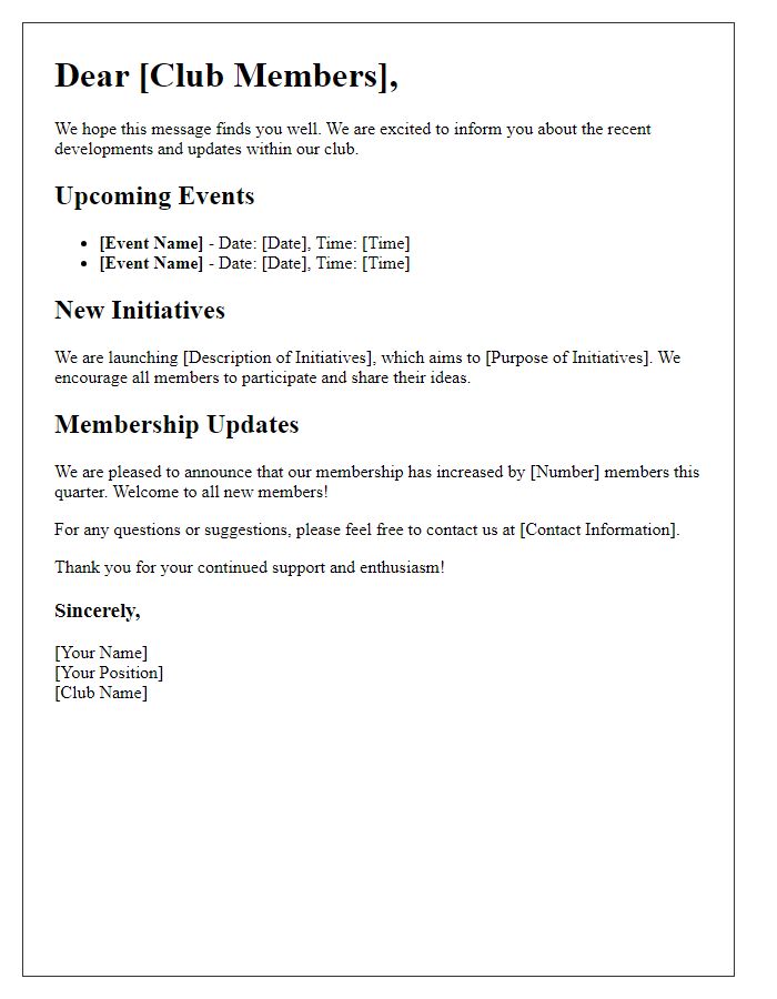 Letter template of club developments notification