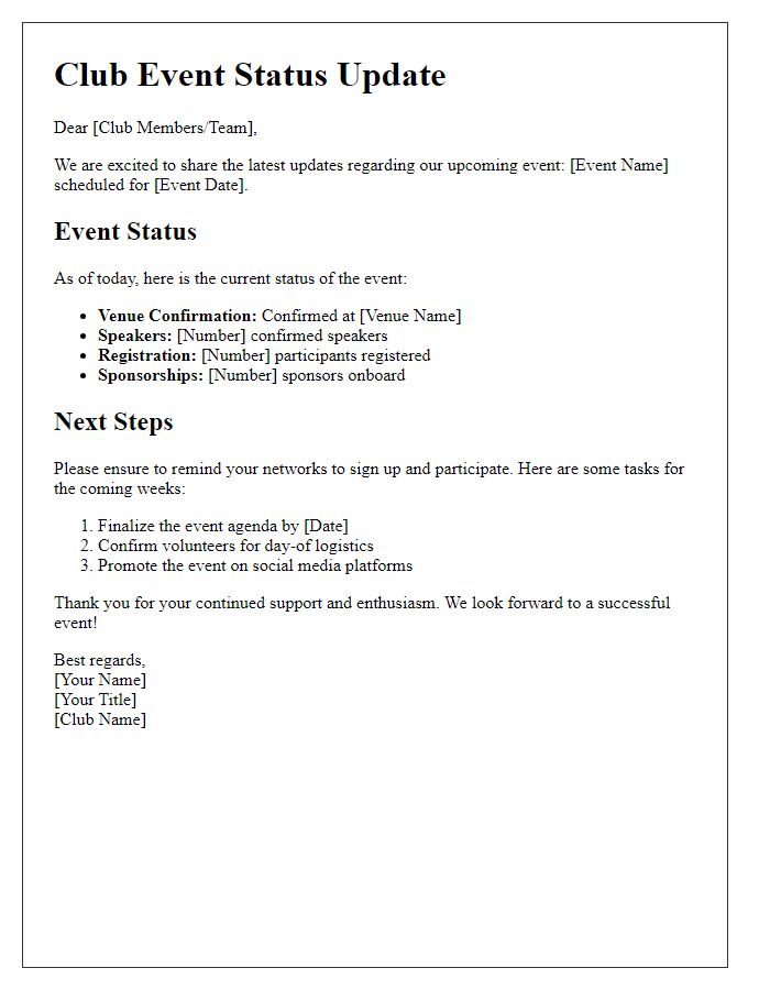 Letter template of club event status distribution