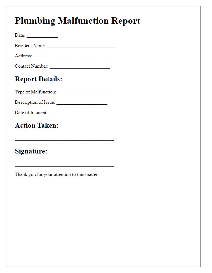 Letter template of plumbing malfunction report for residents