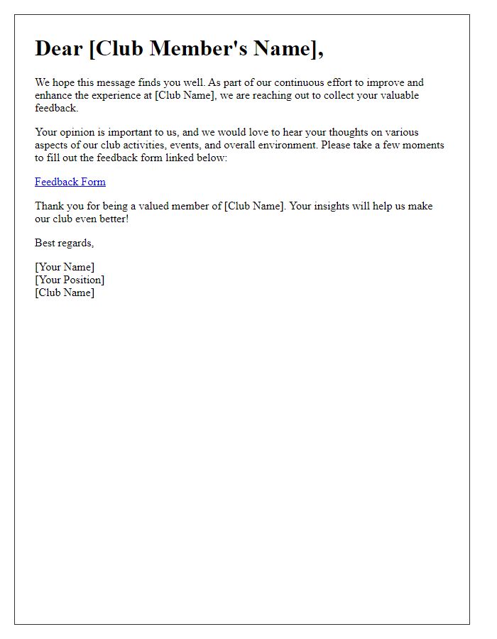 Letter template of club feedback collection request