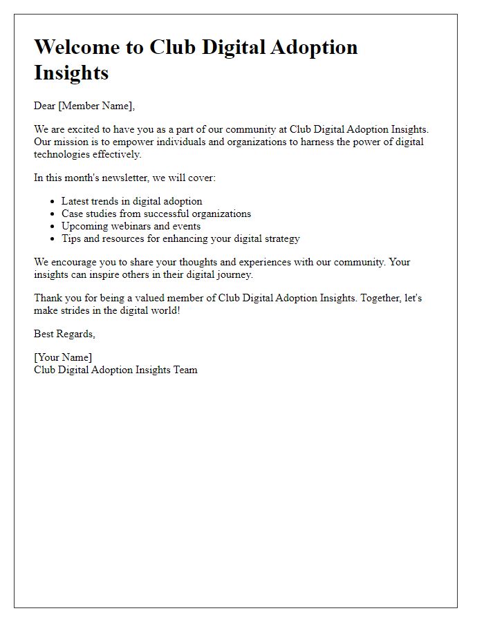 Letter template of Club Digital Adoption Insights