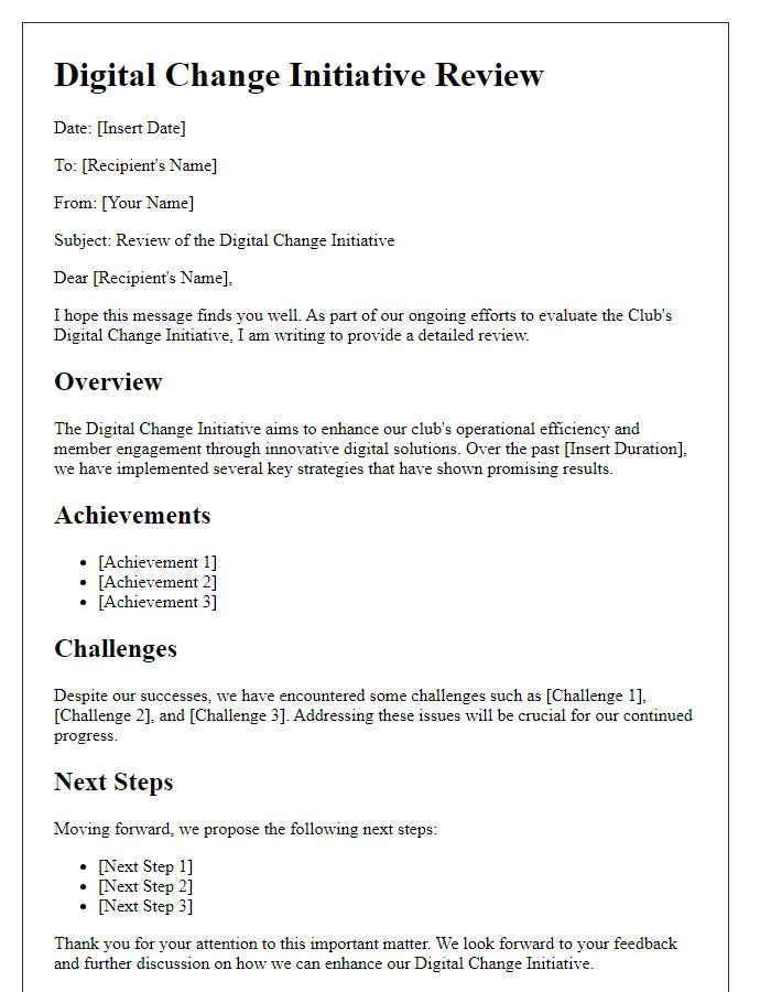 Letter template of Club Digital Change Initiative Review