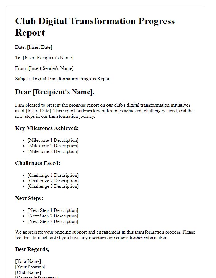 Letter template of Club Digital Transformation Progress Report