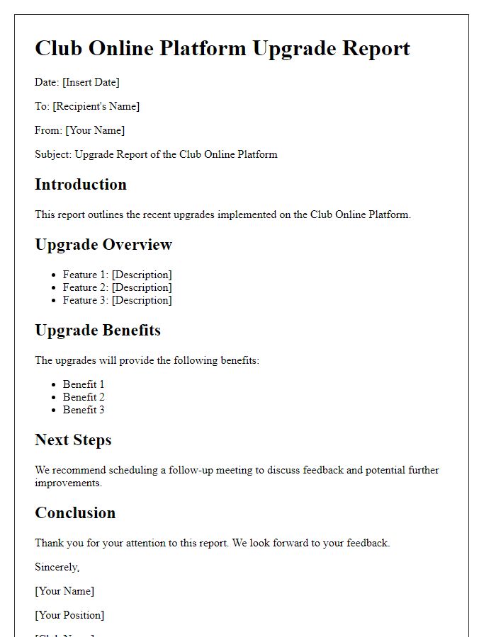 Letter template of Club Online Platform Upgrade Report