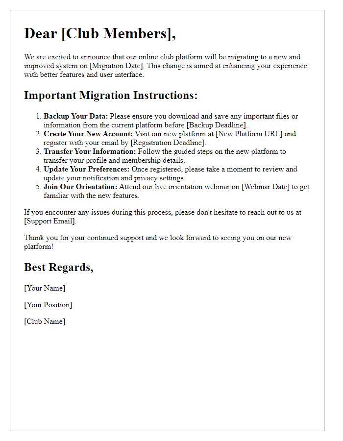 Letter template of online club platform migration instructions