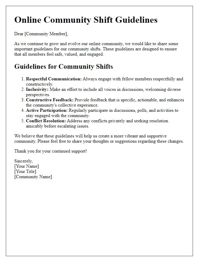 Letter template of online community shift guidelines