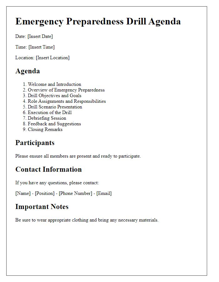 Letter template of club emergency preparedness drill agenda