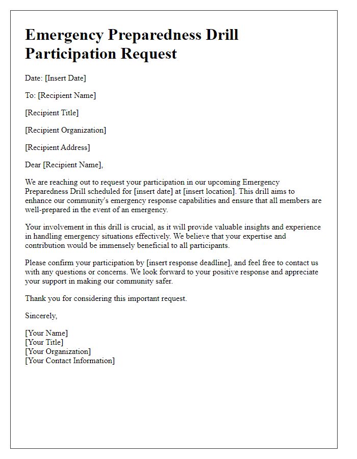 Letter template of club emergency preparedness drill participation request