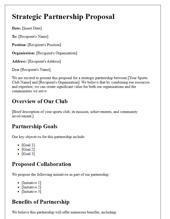 Letter template of strategic partnership proposal for sports clubs.