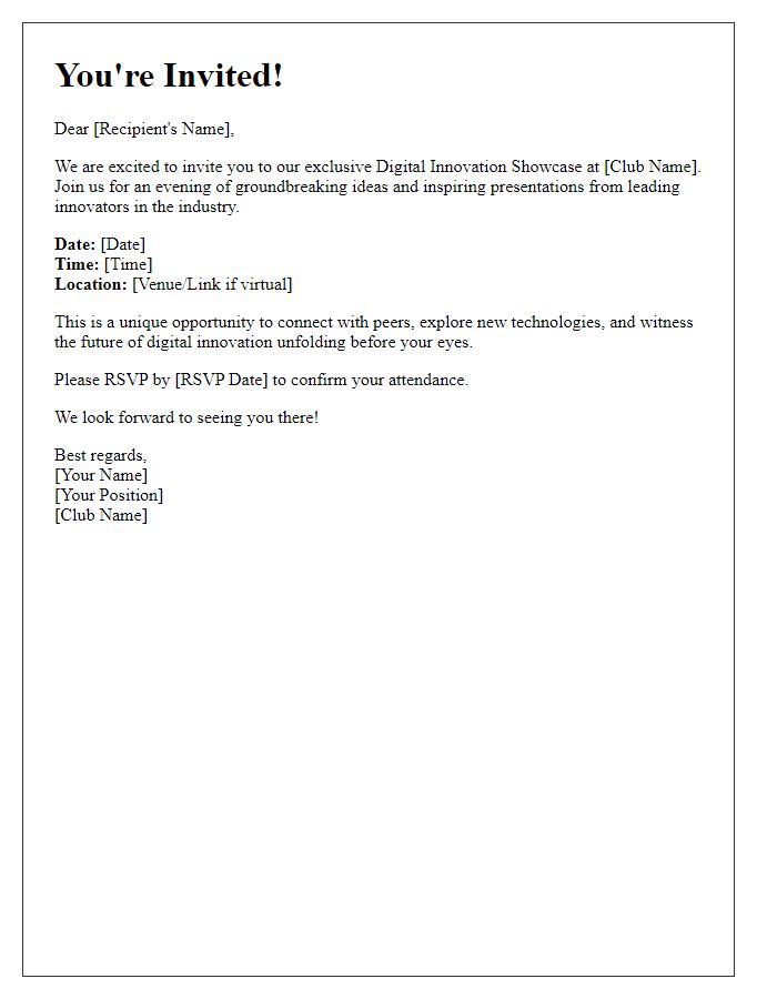 Letter template of exclusive invitation to our club's digital innovation showcase