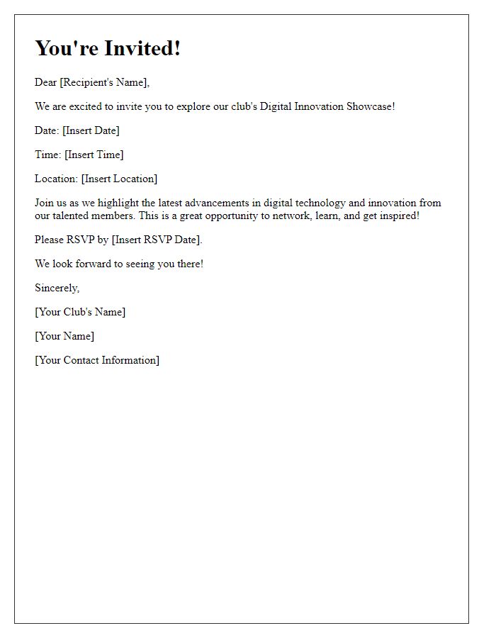 Letter template of invitation to explore our club's digital innovation showcase