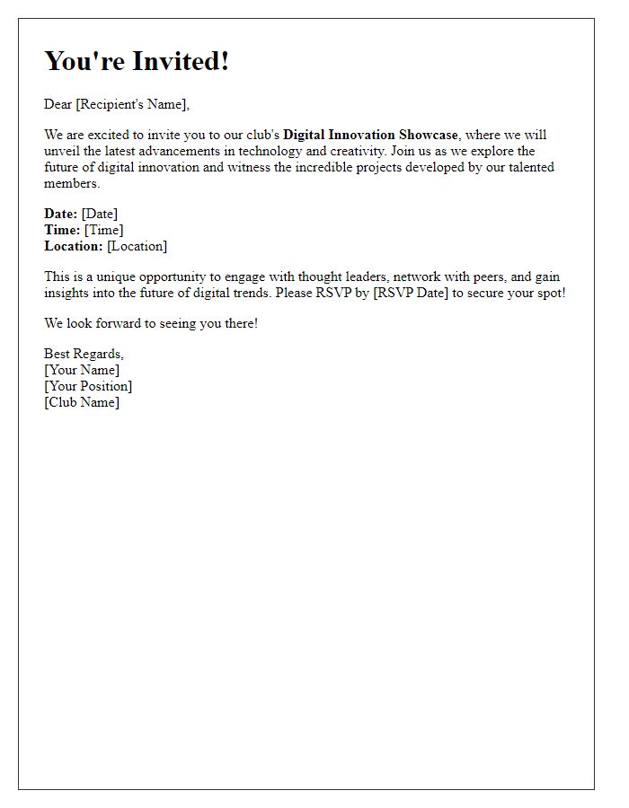 Letter template of invitation to witness the future at our club's digital innovation showcase