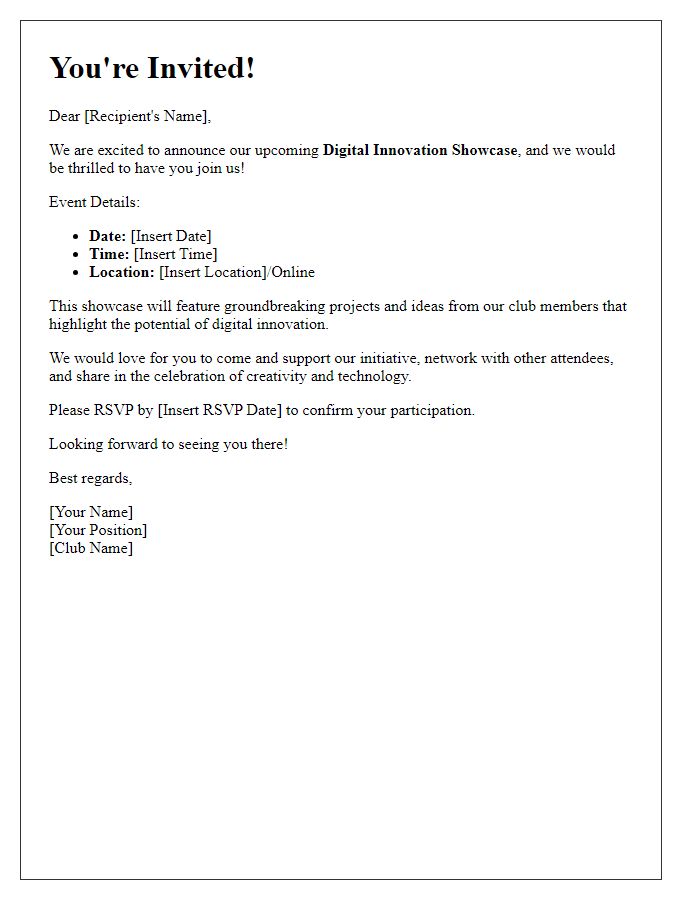 Letter template of joining us for our club's digital innovation showcase