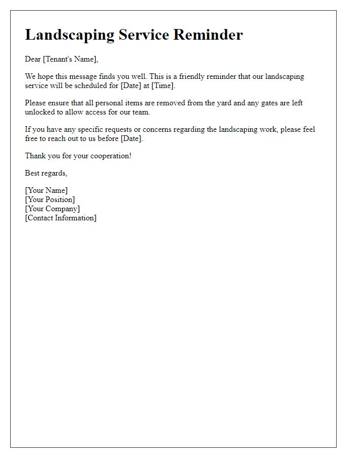 Letter template of tenant landscaping service reminders.