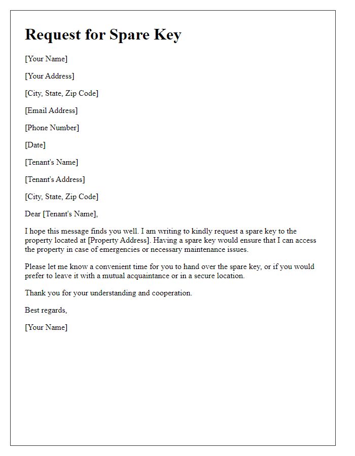 Letter template of request for spare key from tenant