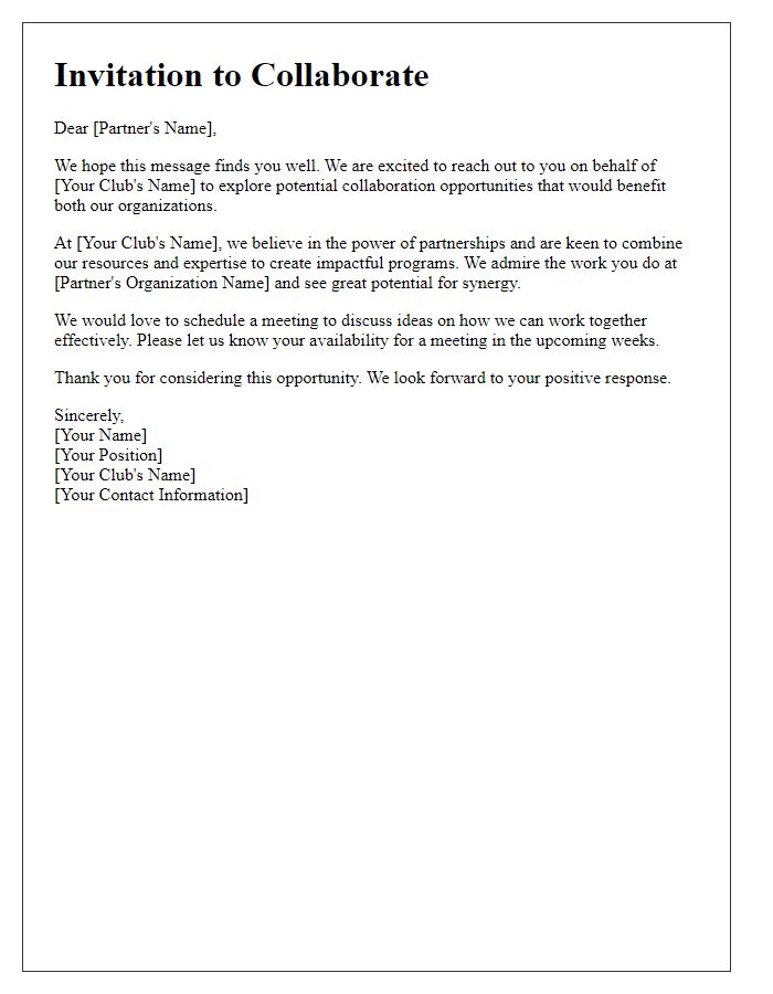 Letter template of club collaboration invitation for external partners