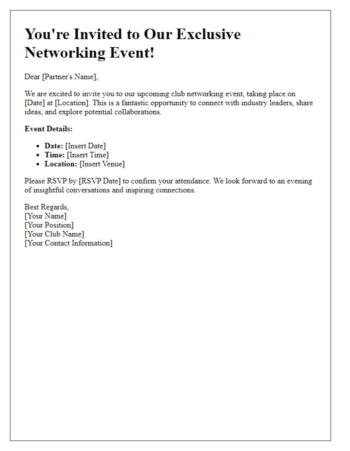 Letter template of club networking event invitation for external partners