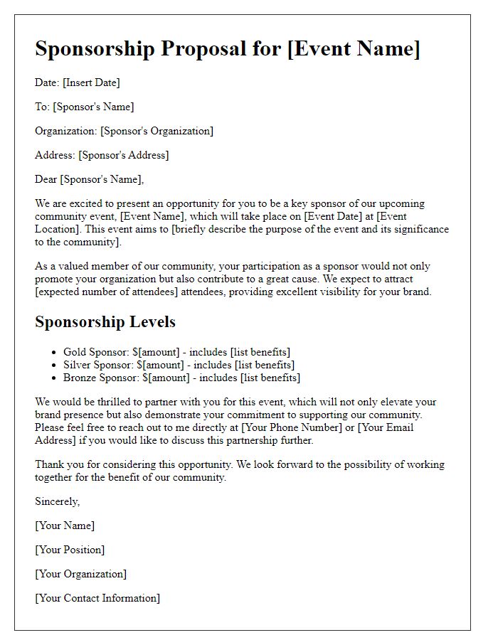 Letter template of sponsorship proposal for community event participation.