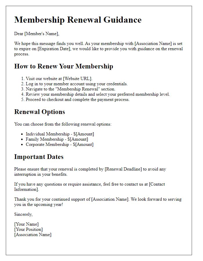 Letter template of association membership renewal guidance