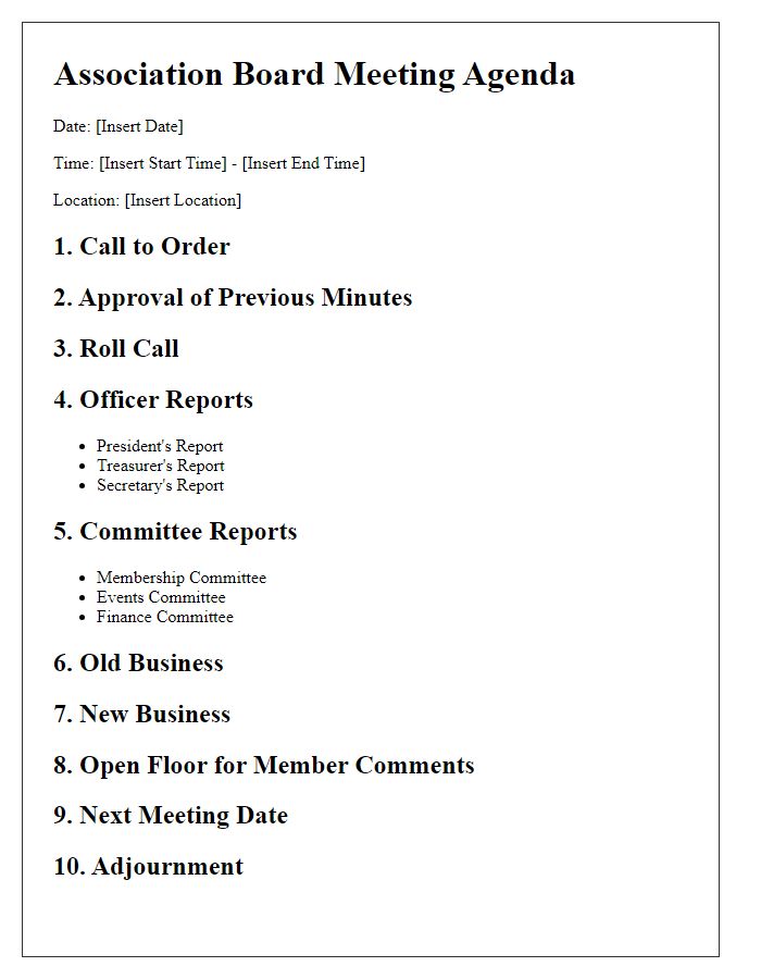 Letter template of association board meeting agenda outline