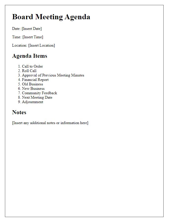 Letter template of association board meeting agenda template