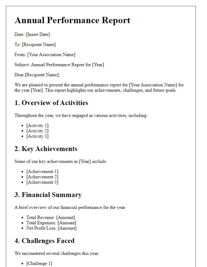 Letter template of association annual performance report