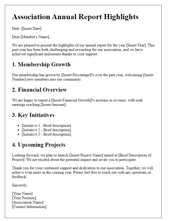 Letter template of association annual report highlights