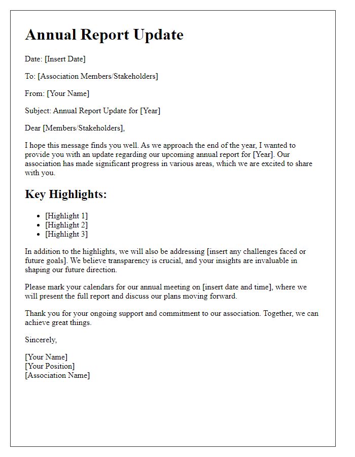 Letter template of association annual report update