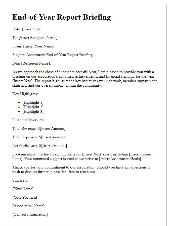 Letter template of association end-of-year report briefing