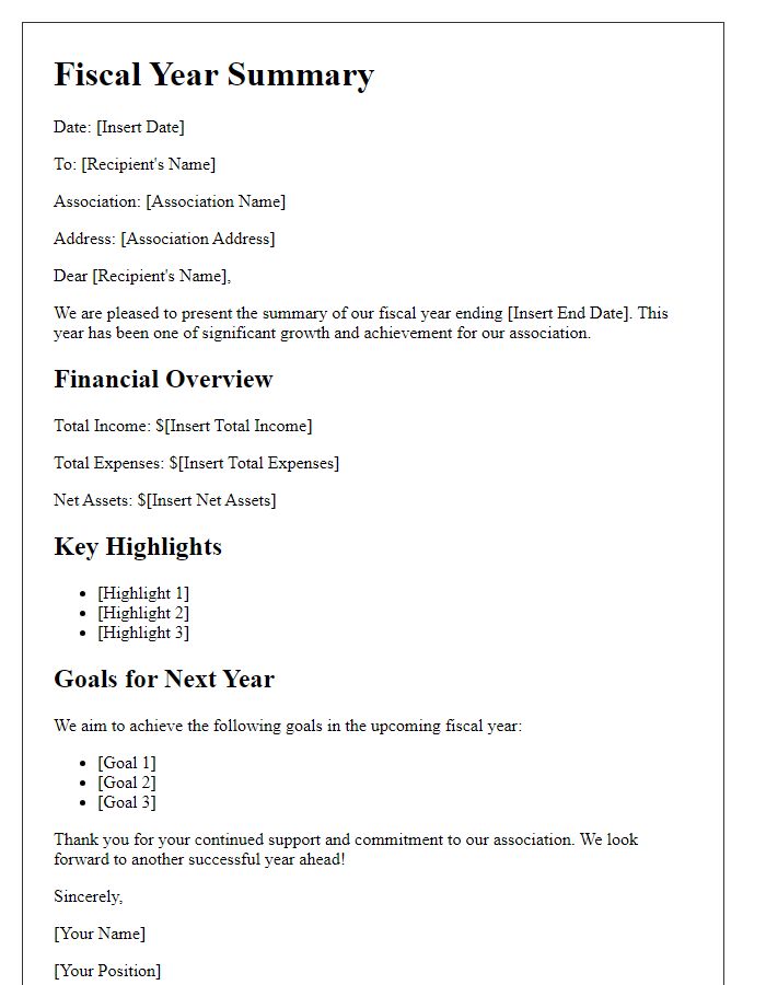 Letter template of association fiscal year summary